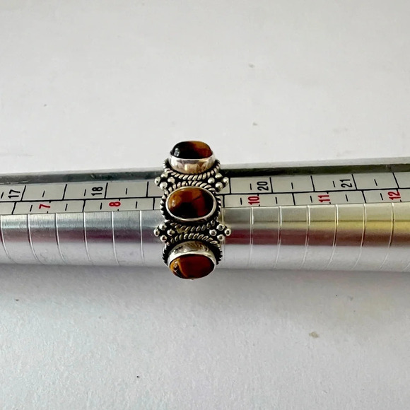 Doug Paulus DP India Sterling Silver Triple Oval Tigers Eye Ring - Size 9. - Picture 6 of 7